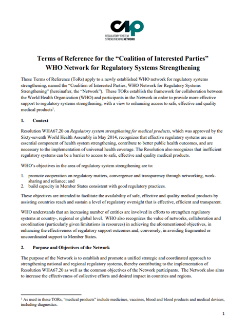 Terms of Reference for the Coalition of Interested Parties (updated)