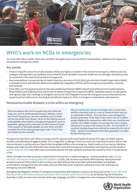 WHO's work on NCDs in emergencies