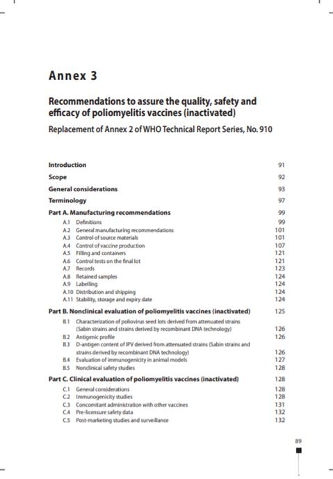 Recommendations to assure the quality, safety and efficacy of poliomyelitis vaccines (inactivated), Annex 3, TRS No 993